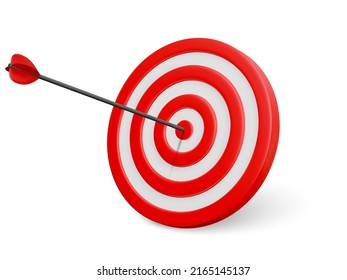 Marketing time concept. Business orientation. Realistic 3D red target with an arrow in the center. Vector illustration