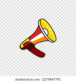 Concepto de tiempo de marketing, megáfono plano, altavoz con relámpago. Ilustración del vector