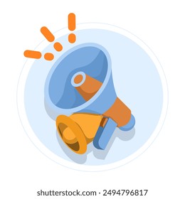 Marketing time concept with Megaphone and Bell notification. Online news with loudspeaker. broadcast or promotional message notifications, social media promotions. Flat vector illustration on backgrou