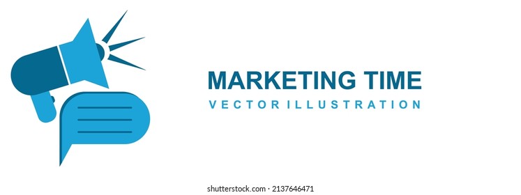 Marketing time concept with megaphone. Loudspeaker banner template. Marketing design vector illustration