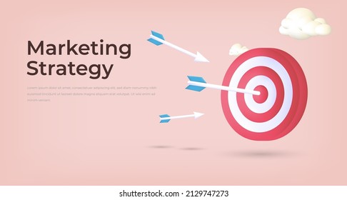 Marketing time concept. Targeting the business. Realistic 3d design red target and arrows. Vector illustration