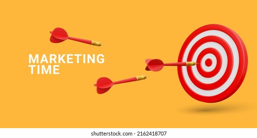 Marketing time concept. Targeting the business. Realistic 3d design red target and dart arrows. Vector illustration - Shutterstock ID 2162418707