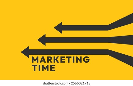 Marketing time concept. Targeting the business. Business presentation with 3 arrows rising on yellow background template. Vector illustration.