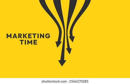 Marketing time concept. Targeting the business. Business presentation with 4 arrows rising on yellow background template. Vector illustration.