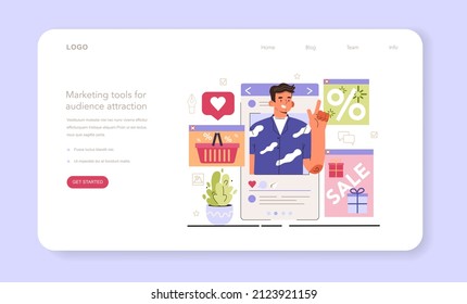 Marketing tools for audience attraction. Social media content manager guidance. How create visual content. Digital promotion technology. Flat vector illustration