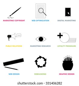 the marketing tools in flat icons
