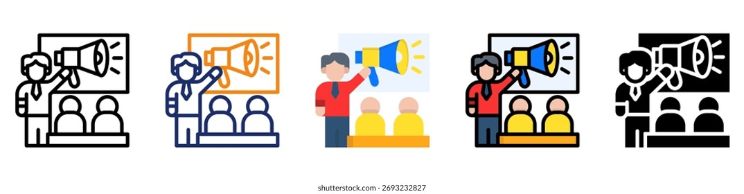 Ícone de treinamento de marketing Ilustração de vetor de vários estilos