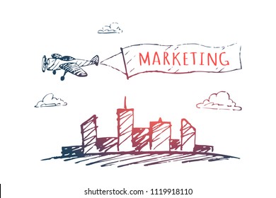 Marketing. Vector business concept illustration, hand drawn sketch.