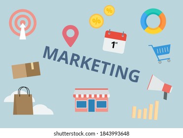 Marketing vector. Business concept. Megaphone icon. Flat illustration on light blue background.