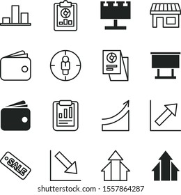 marketing vector icon set such as: open, prosperity, ad, sight, kiosk, vendor, statistical review, analyze, trend, deal, declining, reports, purchase, requirements, systems, media, label, specific