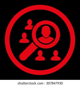 Marketing vector icon. This rounded flat symbol is drawn with red color on a black background.