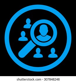 Marketing vector icon. This rounded flat symbol is drawn with blue color on a black background.