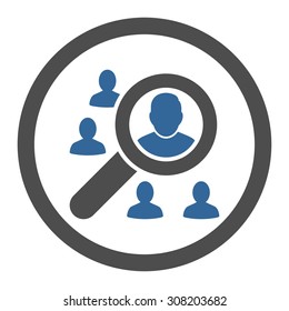 Marketing vector icon. This rounded flat symbol is drawn with cobalt and gray colors on a white background.
