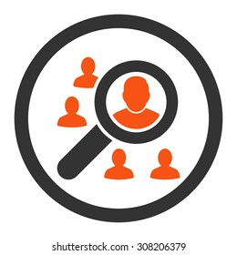 Marketing vector icon. This rounded flat symbol is drawn with orange and gray colors on a white background.