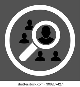 Marketing vector icon. This rounded flat symbol is drawn with black and white colors on a gray background.