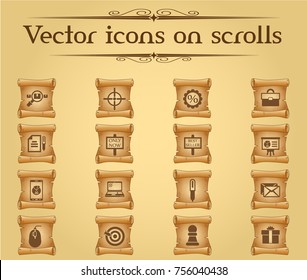 marketing vector icons on scrolls for your creative ideas