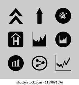 marketing vector icons set. with up arrow, target, hotel sign and graph in set