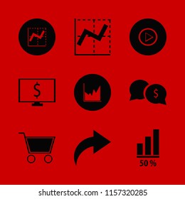marketing vector icons set. with graph, dollar symbol computer, shopping cart and money speech bubbles in set