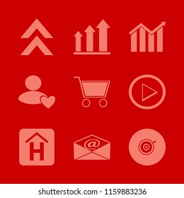 marketing vector icons set. with growing graph, up arrow, mail and right arrow in set