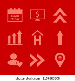 marketing vector icons set. with growing graph, dollar symbol computer, black friday calendar and up arrow in set