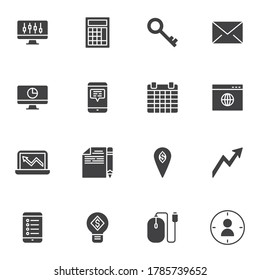 Marketing vector icons set, modern solid symbol collection, filled style pictogram pack. Signs, logo illustration. Set includes icons as calculator, calendar, computer monitor, mobile phone display