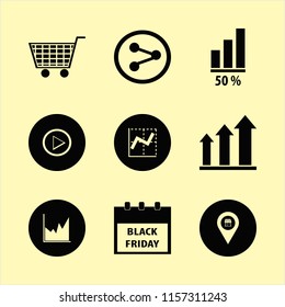 marketing vector icons set. with store location, shopping cart, graph and share sign in set