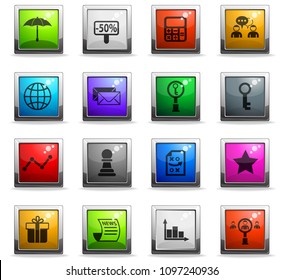 marketing vector icons in square colored buttons for web and user interface design
