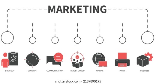 marketing Vector Illustration concept. Banner with icons and keywords . marketing symbol vector elements for infographic web