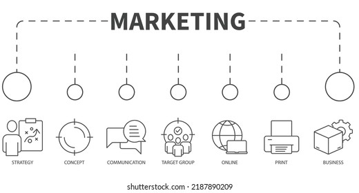 marketing Vector Illustration concept. Banner with icons and keywords . marketing symbol vector elements for infographic web