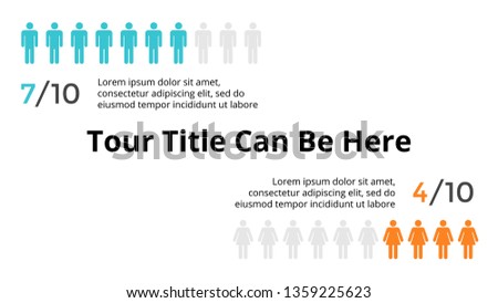 Marketing vector infographic slide template. Target audience by gender. Male female targeting percents. Human silhouette. Market strategy.