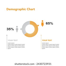 Marketing vector infographic template. Gender demography. Male female targeting percents. Human silhouette. Market strategy.