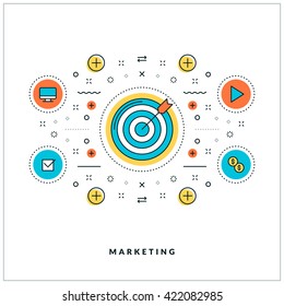 Marketing. Vector thin line business concept. Flat style illustration for website banner or promotional materials. Line icons and design elements