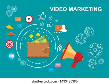  Marketing. Videomarketing. Videomonetarisierung. Vektorgrafik