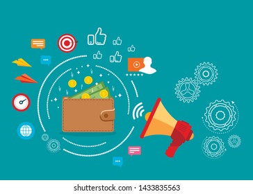 Marketing. Video marketing. Video monetization Vector stock illustration