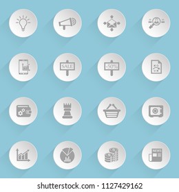 marketing web icons on light paper circles