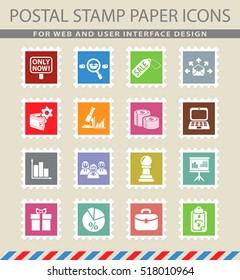 marketing web icons on the postage stamps