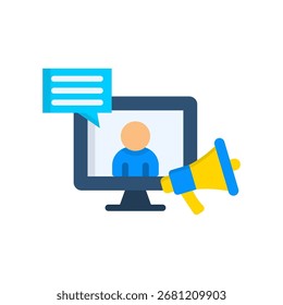 Ilustración vectorial plana del icono del seminario web de marketing