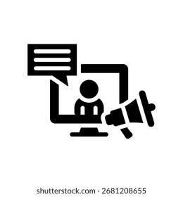 Ilustración vectorial de glifos de icono de seminario web de marketing