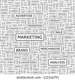 MARKETING. Word collage. Vector seamless illustration.