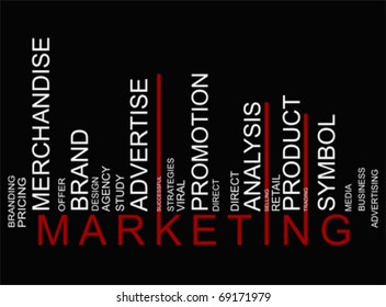 Marketing word tag cloud concept in barcode with supporting words, modern. Word tag cloud bar code 

