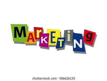 marketing, word and text cut from paper, in flat design