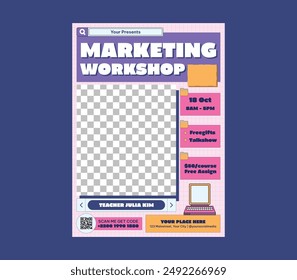 Marketing Workshop Flyer. Minimal brochure layout and modern report business flyers poster template.