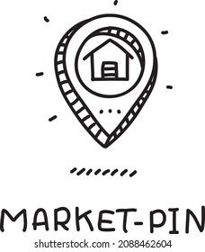 Market-pin. Sketchy hand-drawn vector illustration.