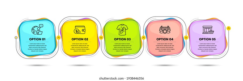 Marketplace, Buying accessory and T-shirt design icons set. Laureate medal sign. Vector