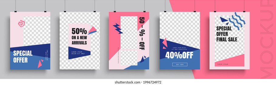 Marketplace card template. Set of bright vibrant banners, posters, cover design templates, social media stories wallpapers