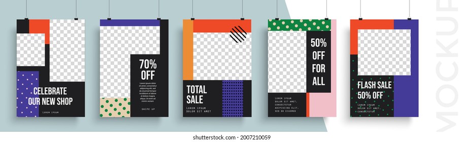 Marketplace card template. Set of bright vibrant banners, posters, cover design template