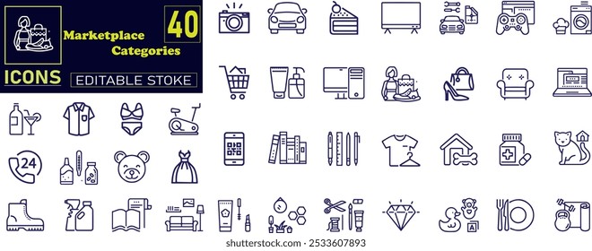 Marketplace Categories Line Editable Icons set. Vector illustration in modern thin line style of e-commerce related icons .