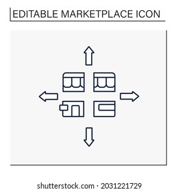 Marketplace fragmentation line icon. Markets diverse and over time break into distinct groups of customers.Marketplace concept. Isolated vector illustration. Editable stroke