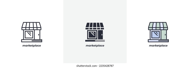 icono de mercado. Versión colorida de línea, contorno sólido y relleno, contorno y signo vectorial relleno. Símbolo de idea, ilustración de logotipo. Gráficos vectoriales