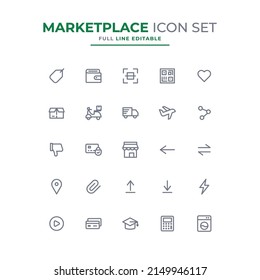 Marketplace icon set simple vector editable stroke free.